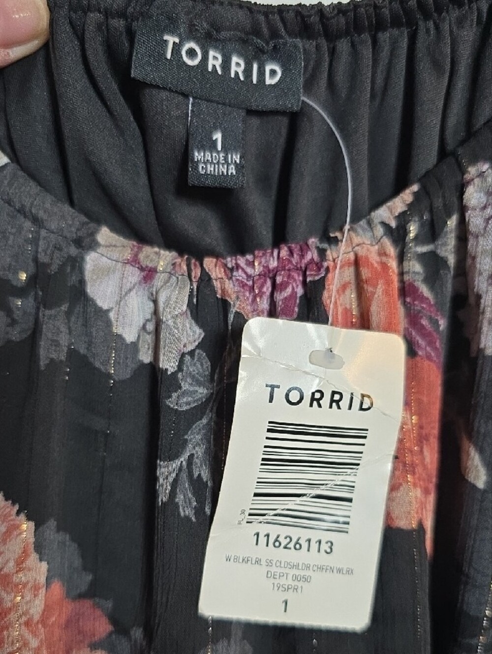 124 torrid 1 1X Black Floral Sheer Blouse with Pink and Orange Blooms - Picture 2 of 6
